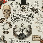 Alexander Henry Fabrics - Halloween - Séance Ouija Board in Ivory/Oranage