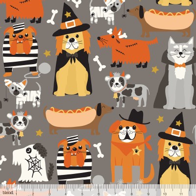 Blend Fabrics - Halloween - Boo Crew - Howling in Grey