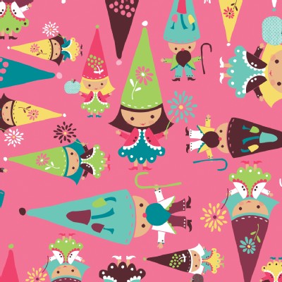 Camelot Fabrics - FairyVille - Gnomes in Pink