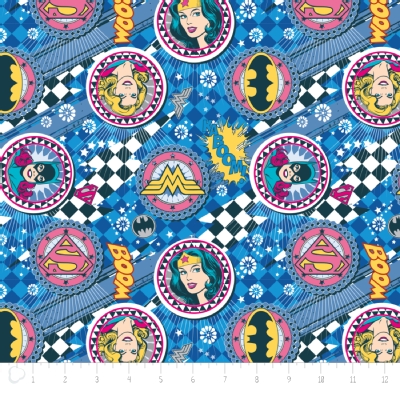 Camelot Fabrics - Girl Power 2 - Badges in Blue