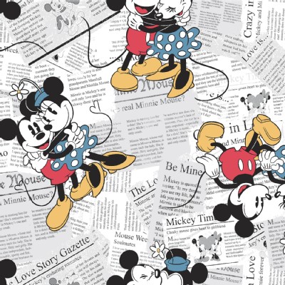 Character Prints - Mickey - Disney Mickey Minnie All Over the News in White