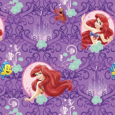 Character Prints - Princess - My Little Mermaid Brushed Back Satin in Purple