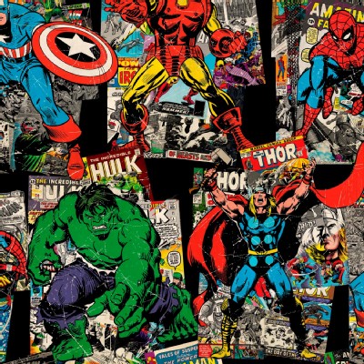 Character Prints - Super Heroes - Marvel Vintage Character Toss in Black