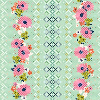 Cotton And Steel - Mustang - Floral Border Geo in Sea