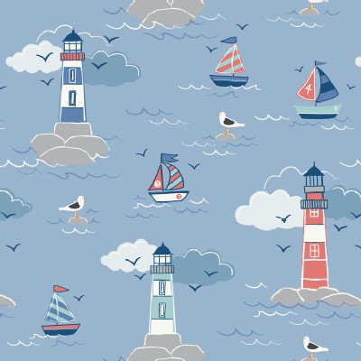 Lewis And Irene - Coastal - Lighthouse in Sea Blue