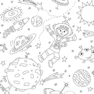Michael Miller Fabrics - Kids - Color Me - To The Moon and Back in White