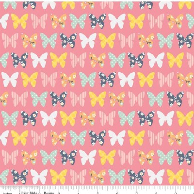 Riley Blake Designs - A Beautiful Thing - Beautiful Butterfly Pink in Navy