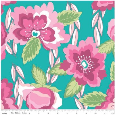 Riley Blake Designs - Knit Prints - Blossoms in Teal