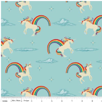 Riley Blake Designs - Unicorns and Rainbows - Unicorn Main in Aqua