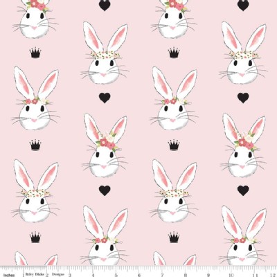 Riley Blake Designs - Wonderland - Main Bunny Faces in Pink