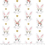 Riley Blake Designs - Wonderland - Main Bunny Faces in White Metallic