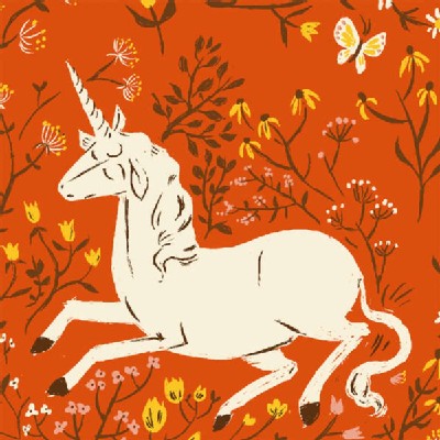 Windham Fabrics - Far Far Away - Unicorn in Orange